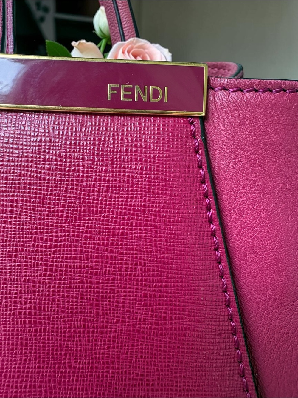 Fendi Pink 2Jours Saffiano Leather Top-Handle Bag Tote Crossbody Shoulder Bag - Picture 2 of 8